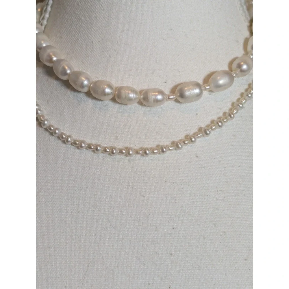 Vintage Natural Fresh Water Pearl Choker Necklace Multi Strand Romantic 12